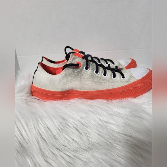 Converse Chuck Taylor White and Neon Orange Sneakers, Size 7 - Picture 3 of 8